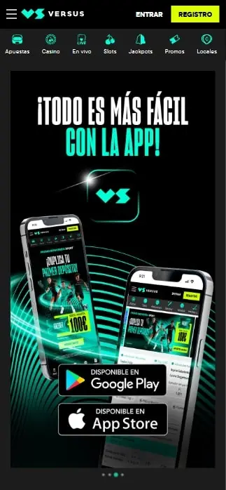 Interfaz de la aplicación móvil de Versus mostrando la sección de retiros