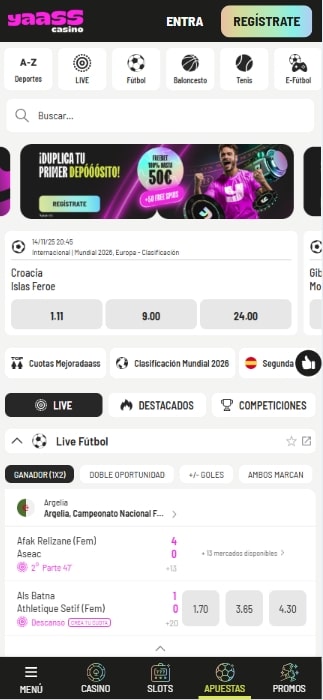 Apuestas deportivas en Yaass Casino