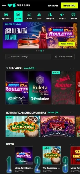 Interfaz de la plataforma de juego en un dispositivo móvil, mostrando slots y menús de navegación