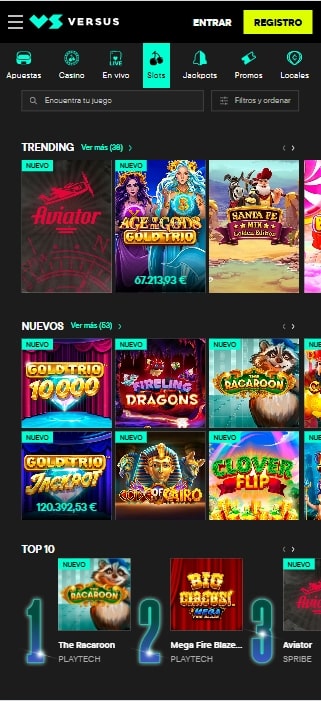 Slots y tragaperras online en Versus