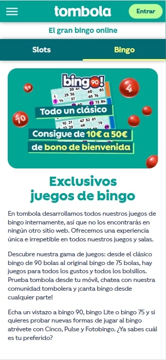 bingo exclusivo en tombola