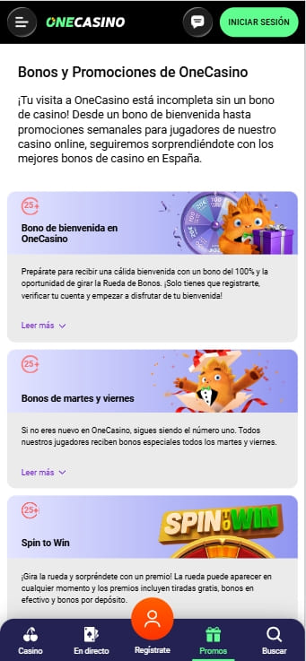bonos y promociones de onecasino