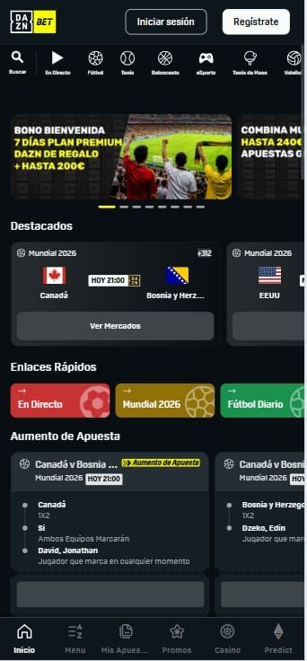hasta 200€ de bienvenida en dazn bet