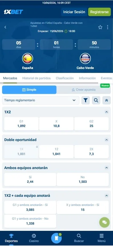 apuestas en directo en 1xbet españa