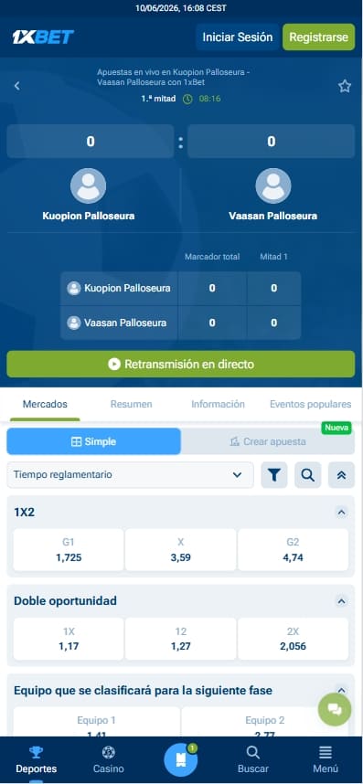 streaming en vivo de 1xbet españa