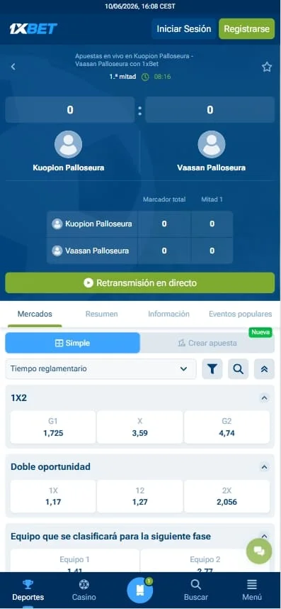 streaming en vivo de 1xbet españa