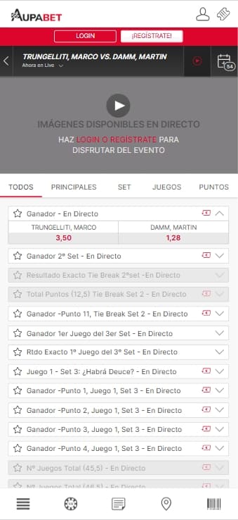 cuotas en directo en aupabet