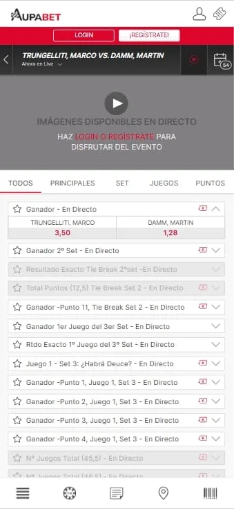 cuotas en directo en aupabet