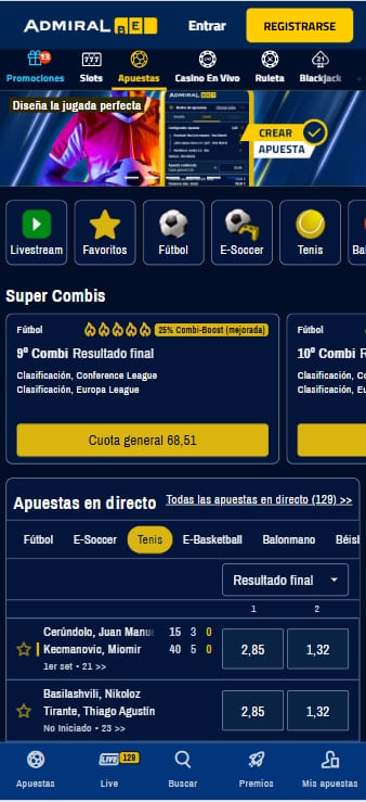 sección de apuestas de admiralbet