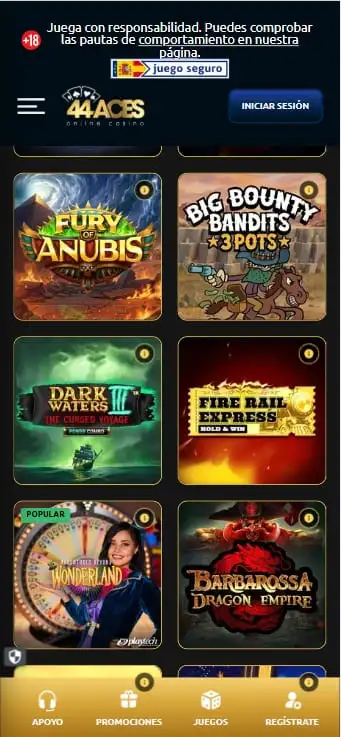 Casino en vivo de 44Aces con mesas de ruleta, blackjack y game shows