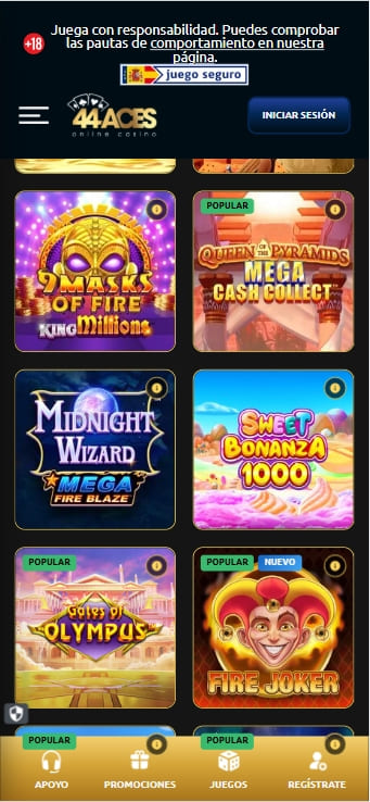 Catálogo de tragaperras de 44Aces Casino con Book of Dead y Big Bass Splash