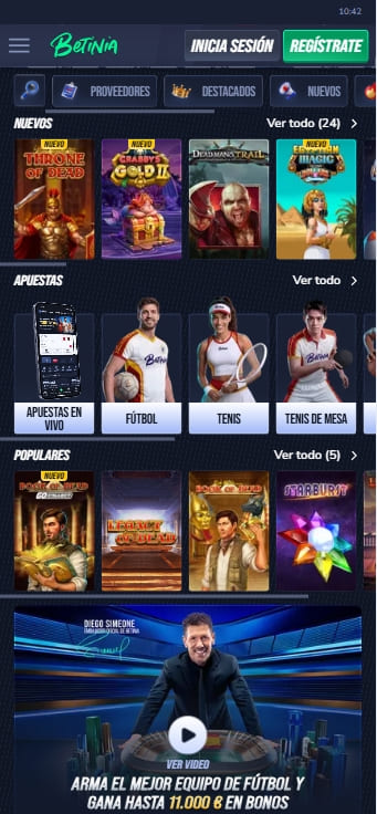 sección de casino en vivo de Betinia