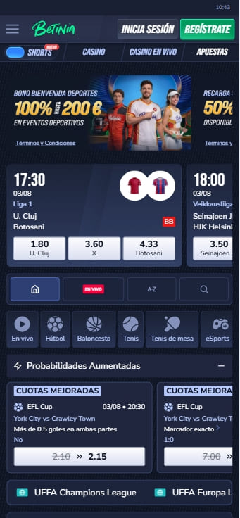 cuotas de apuestas mejoradas de Betinia