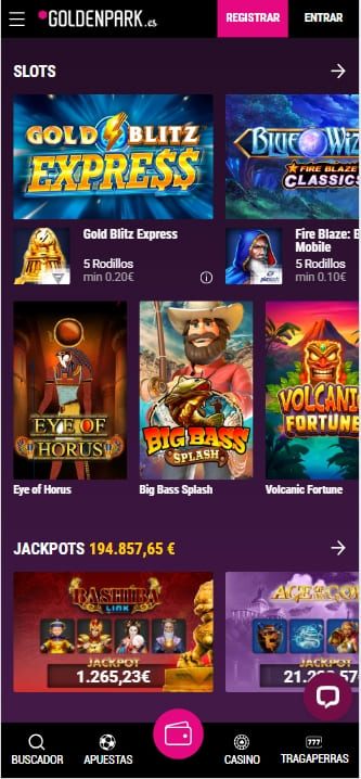 Sección de tragaperras del casino online de Goldenpark con las slots más populares