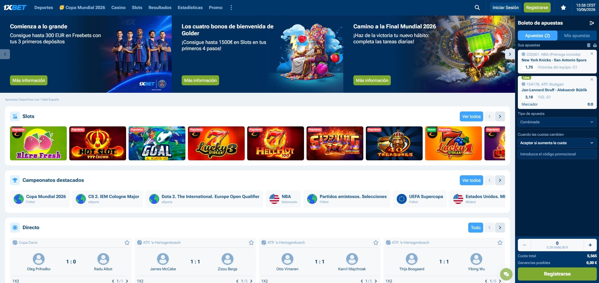 1xbet lanza su primer bono de bienvenida de casino en España