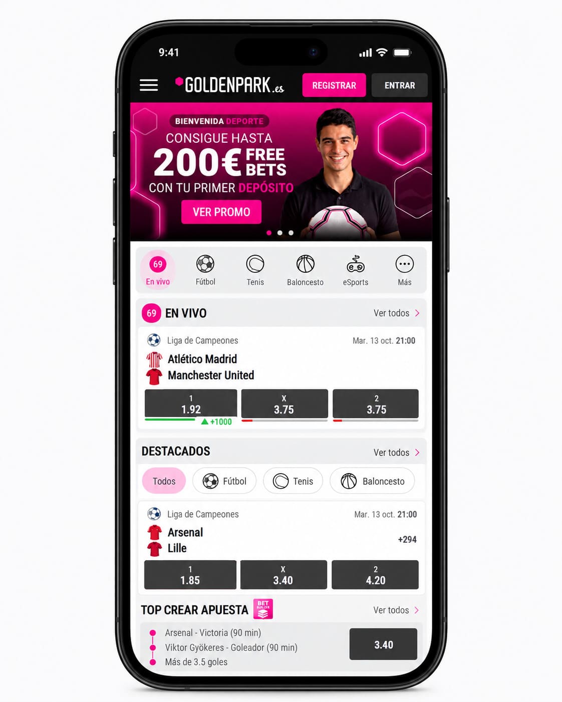 Nuevo bono de bienvenida de apuestas de GoldenPark con freebet de hasta 200€