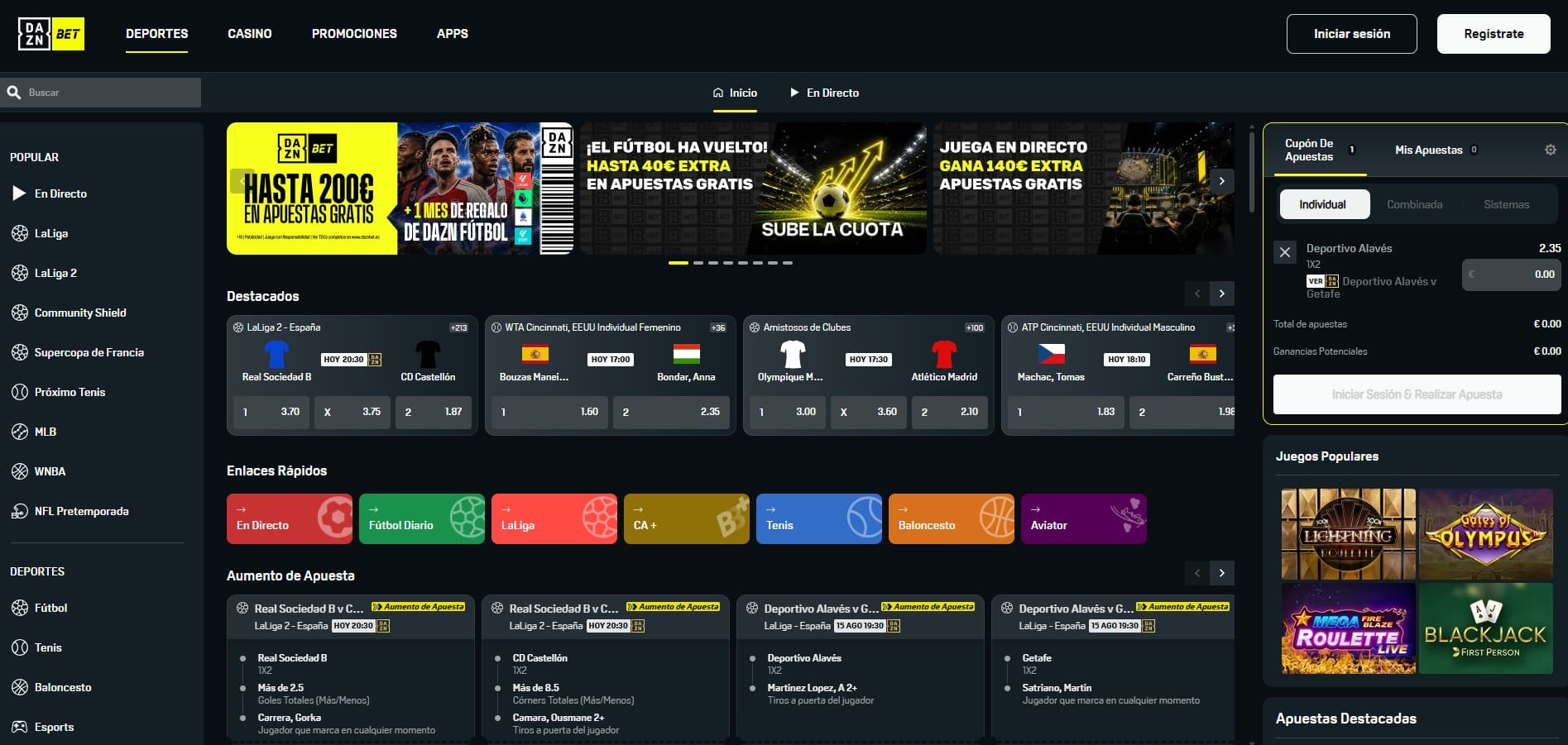 Promoción DAZN Bet para nuevos usuarios: apuesta gratis de 200€ ganes o pierdas