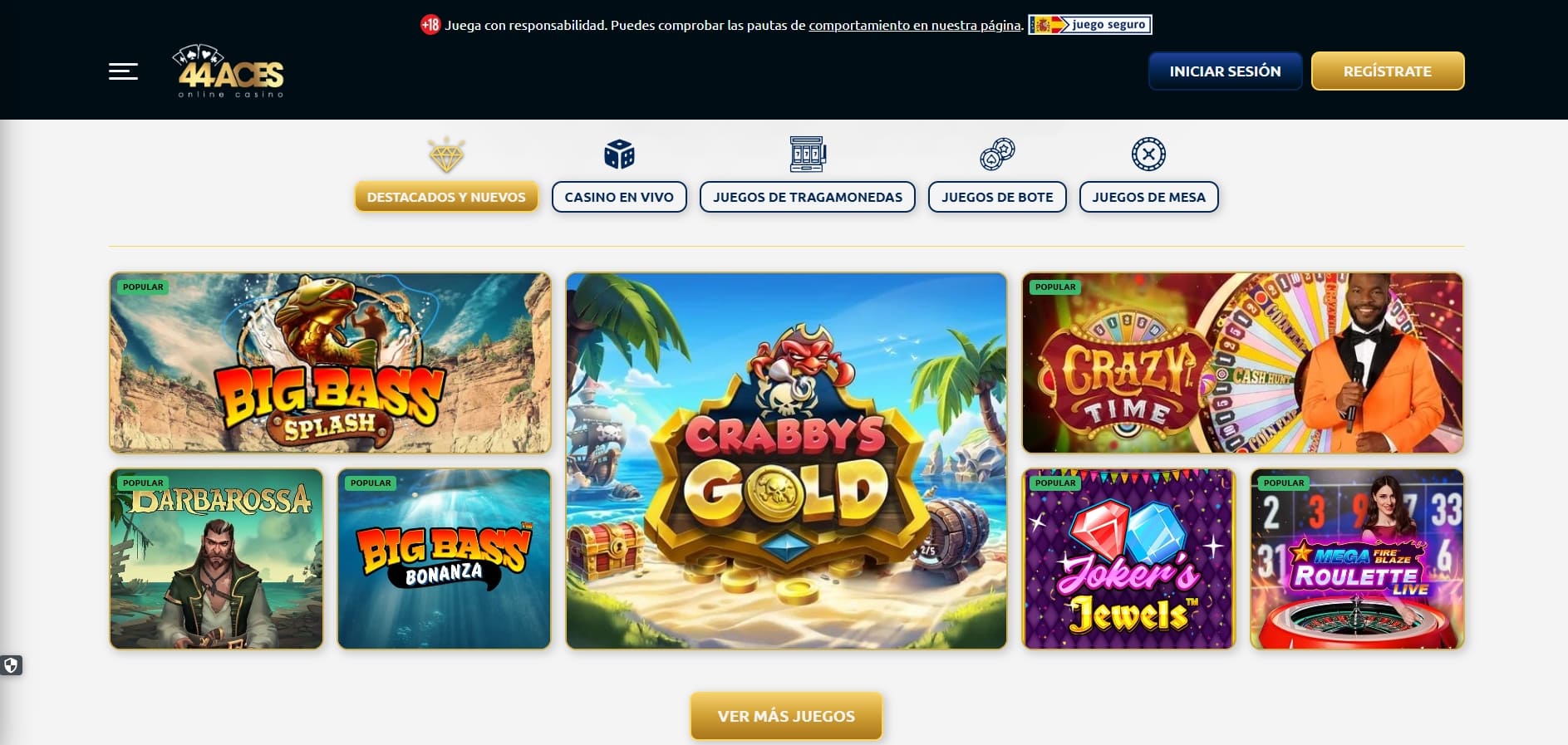 más de 2.400 juegos de casino en 44Aces Casino