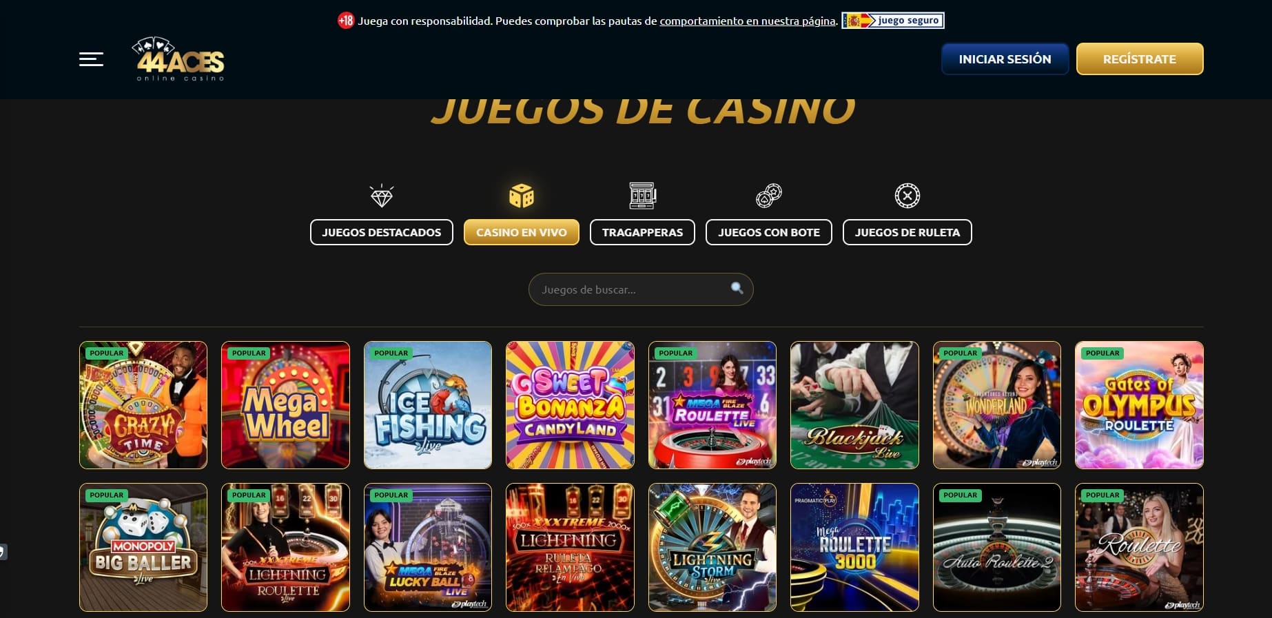 Ruletas en vivo de 44Aces Casino con crupier real