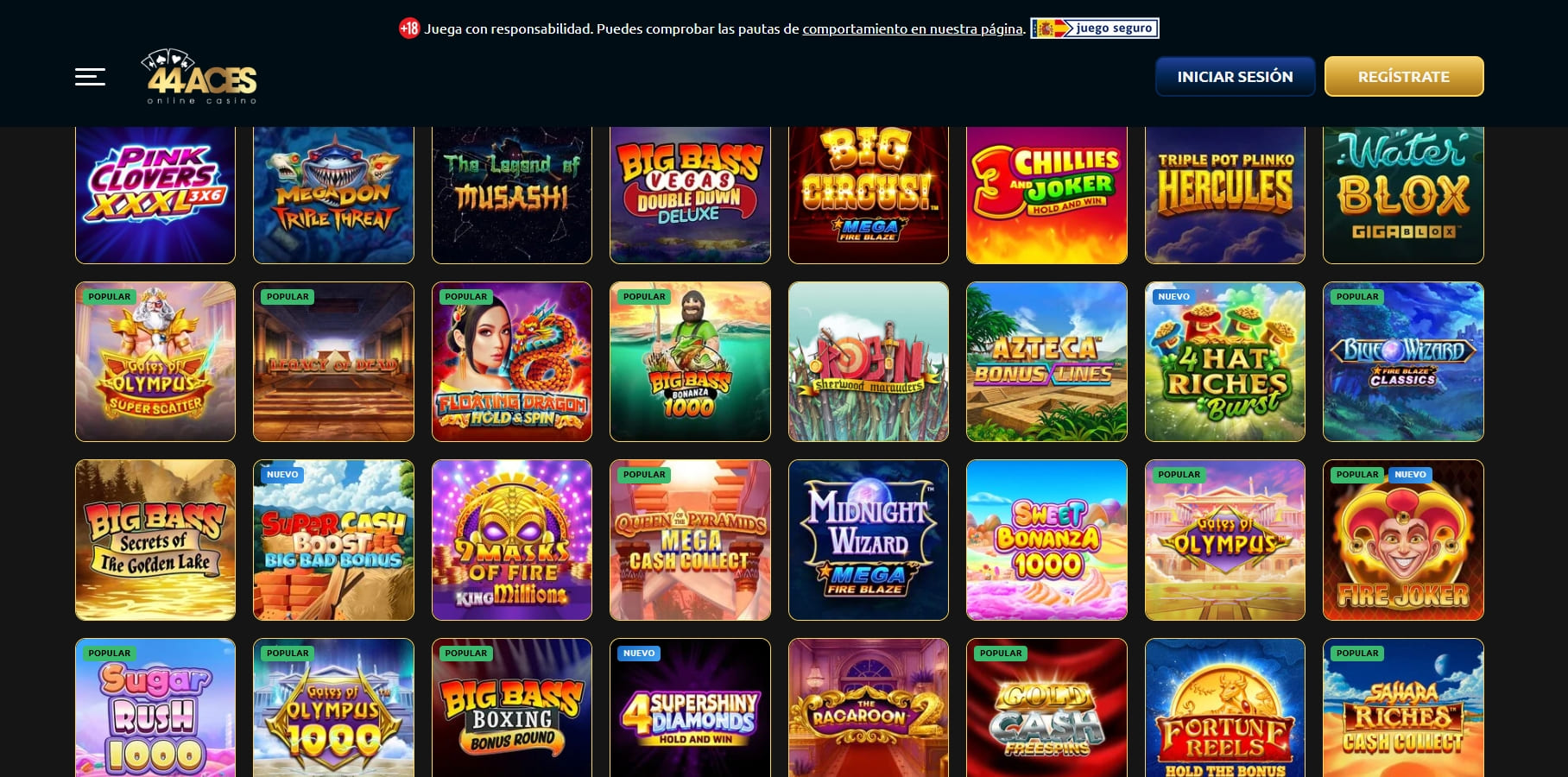 Página de inicio de 44Aces Casino online en España