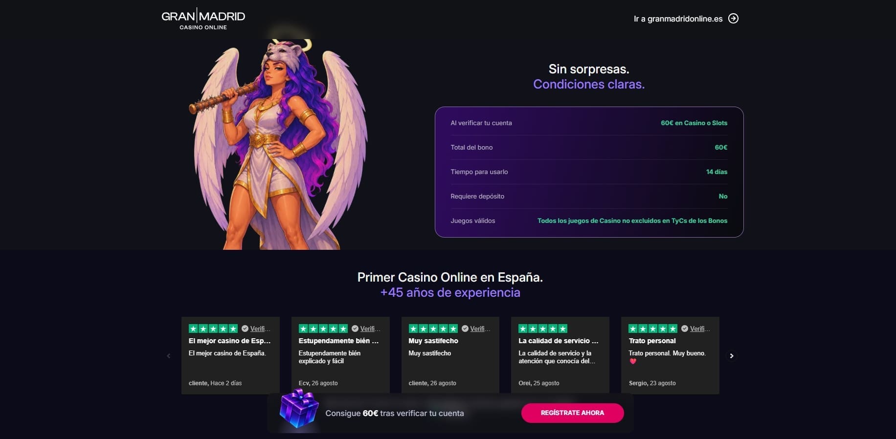 recibe 60€ gratis por registrarte y verificar tu cuenta en casino gran madrid