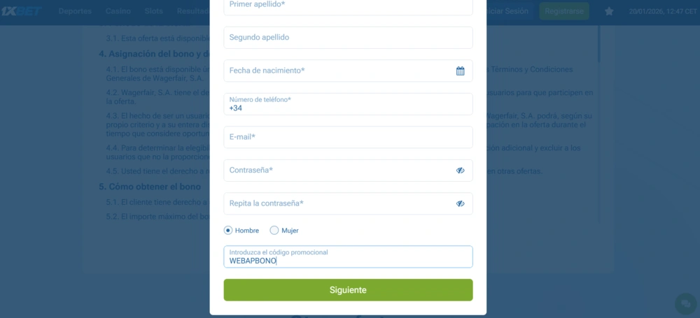 Código promocional 1xbet