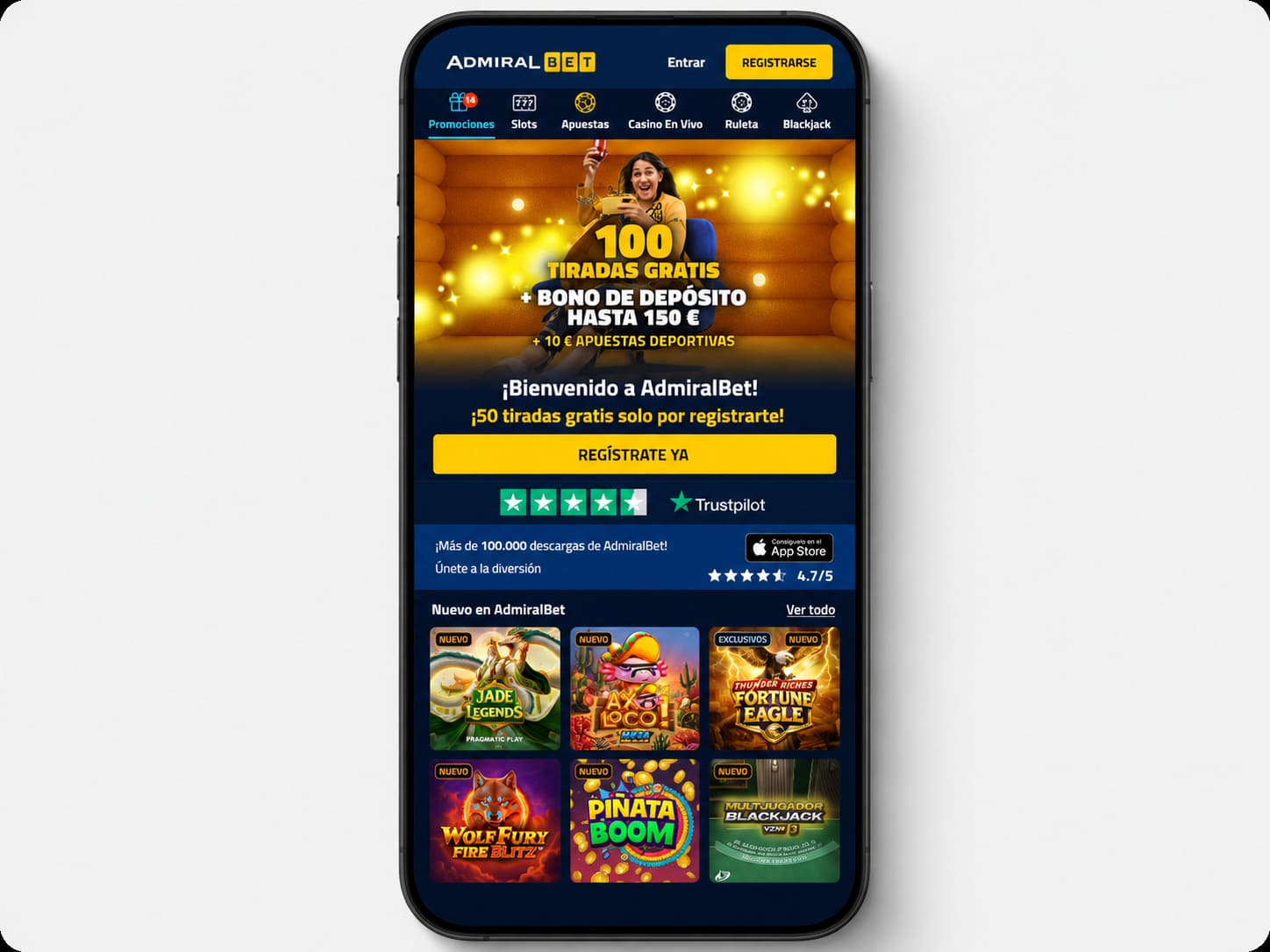App de AdmiralBet con casino, slots y apuestas deportivas