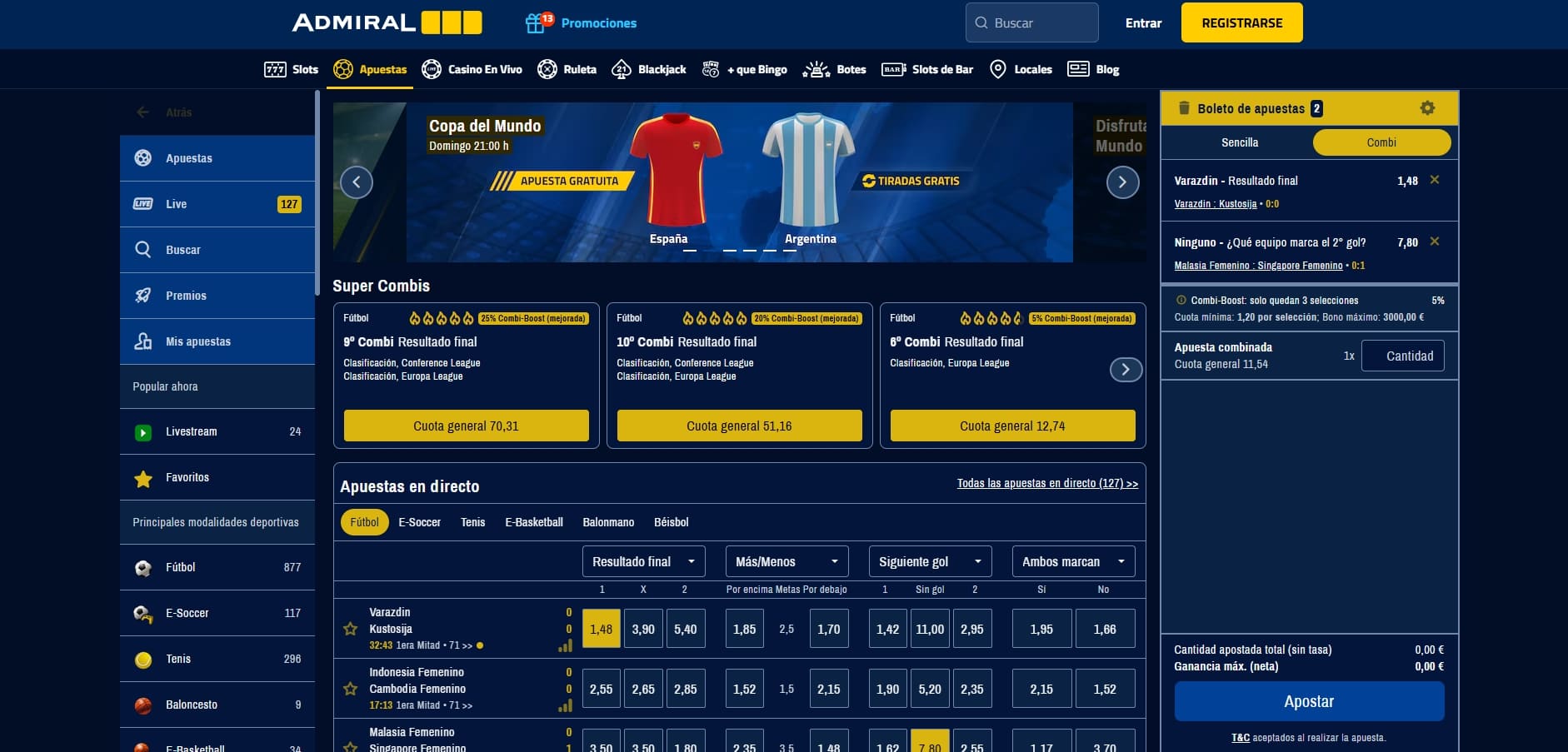 apuestas en directo con streaming en admiralbet