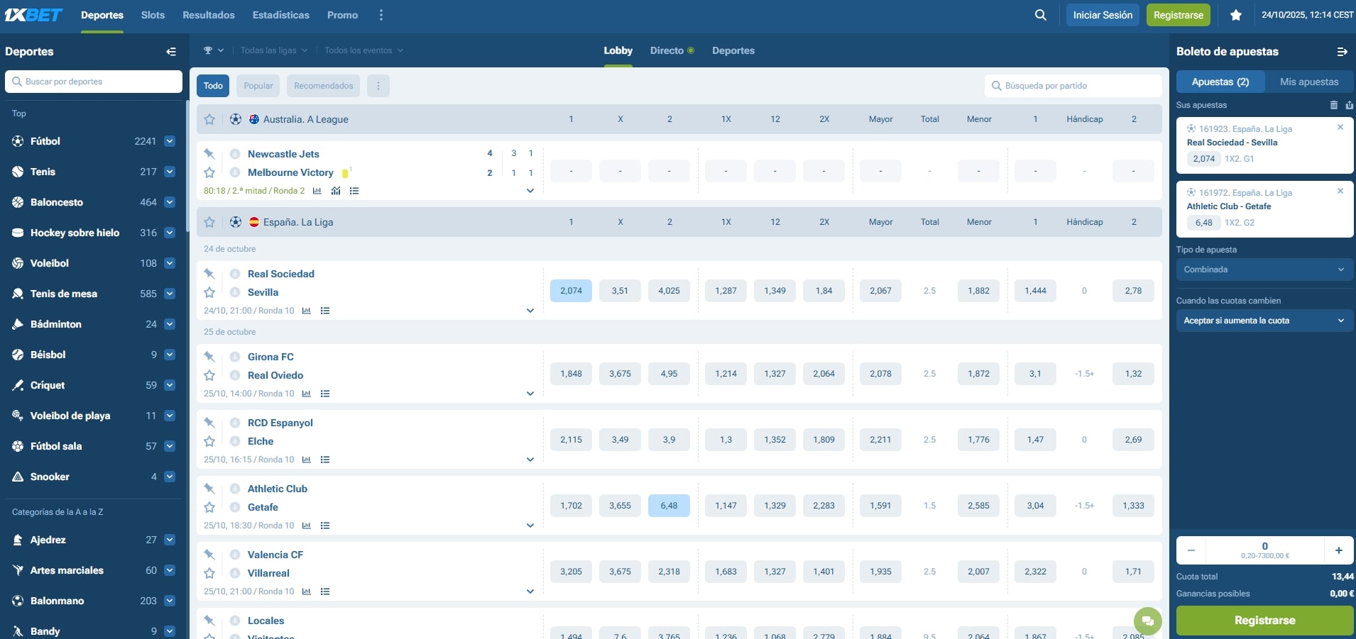 Apuestas en vivo en 1xBet España