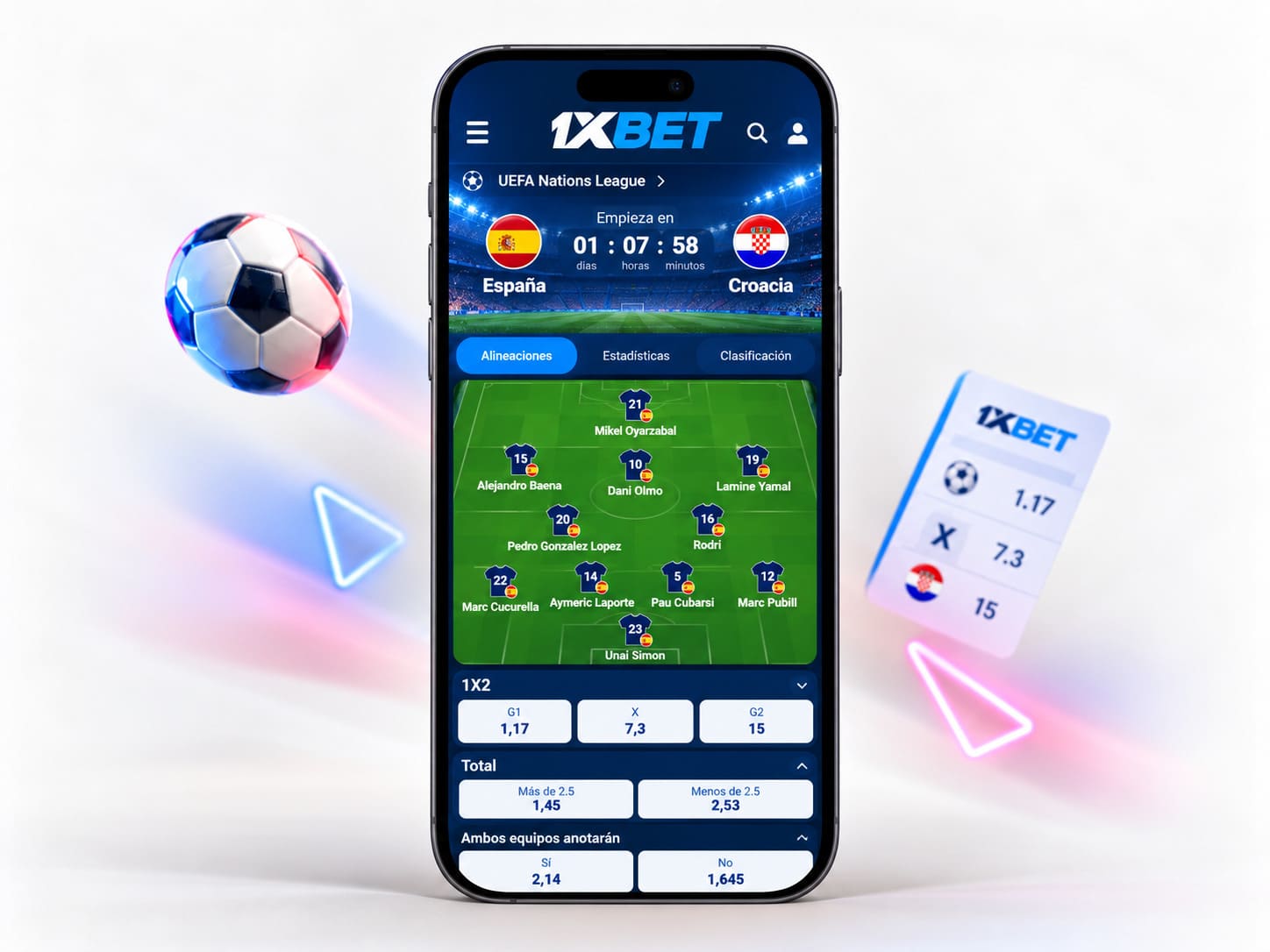 1xBet apuestas deportivas en móvil con partidos en directo