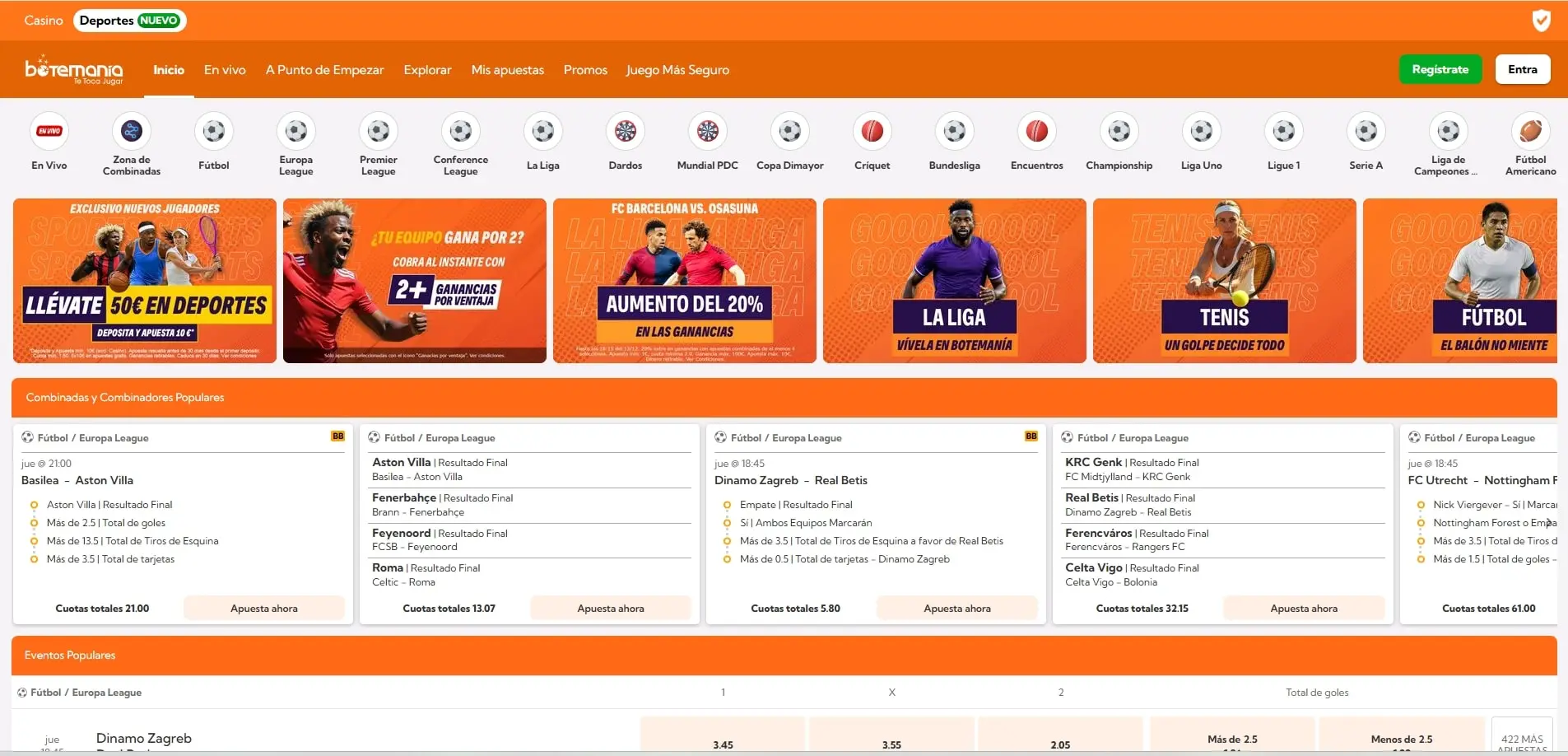 Interfaz de Botemania Casino