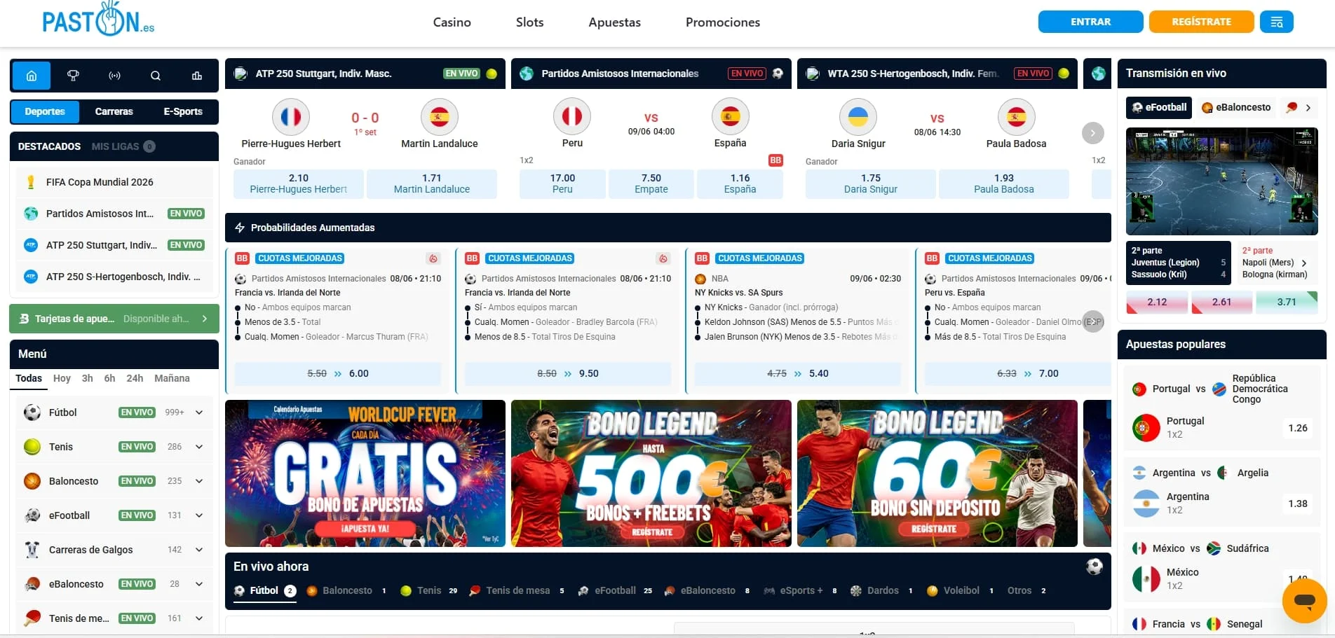Pastón bono de apuestas deportivas con freebets para nuevos usuarios