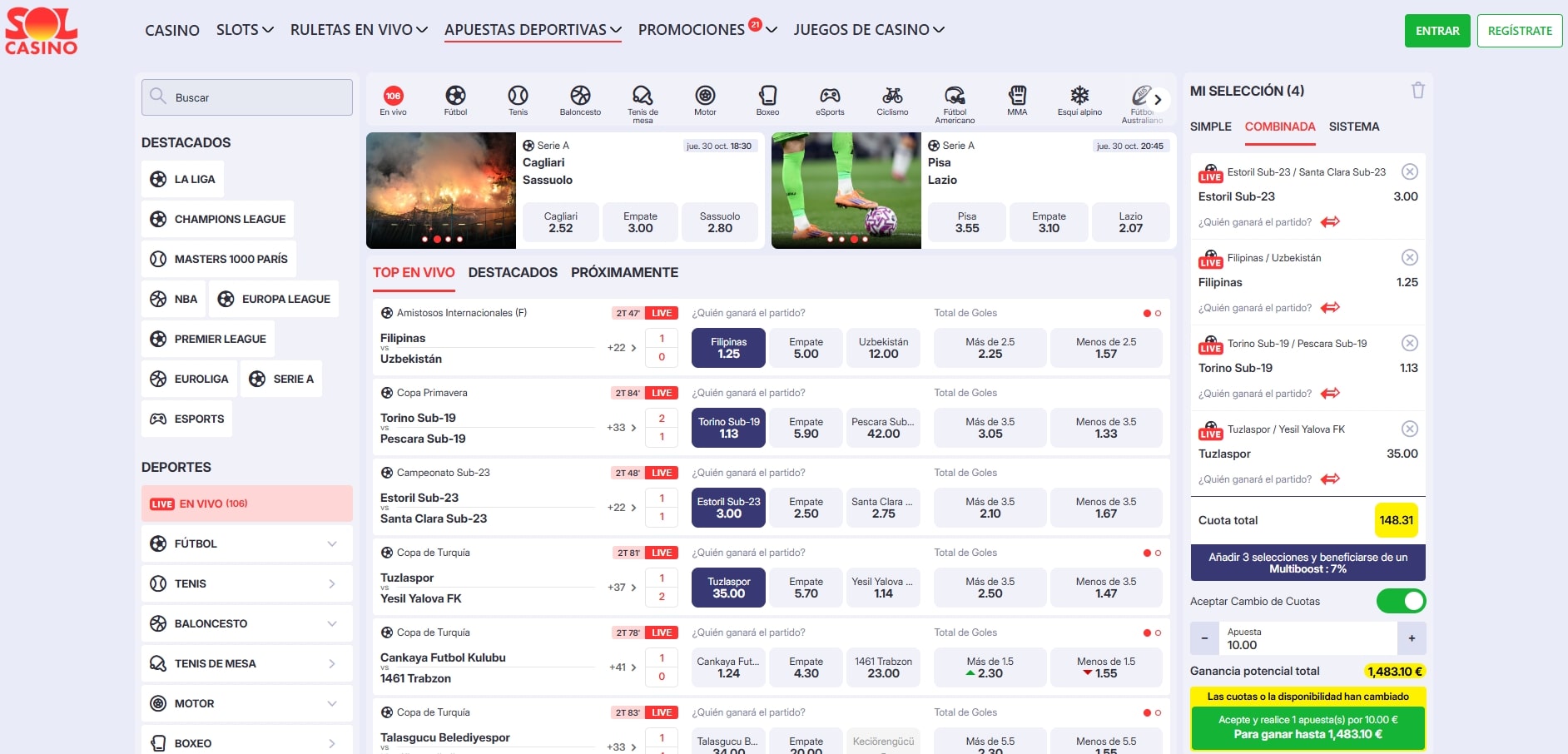 Apuestas deportivas en Solcasino