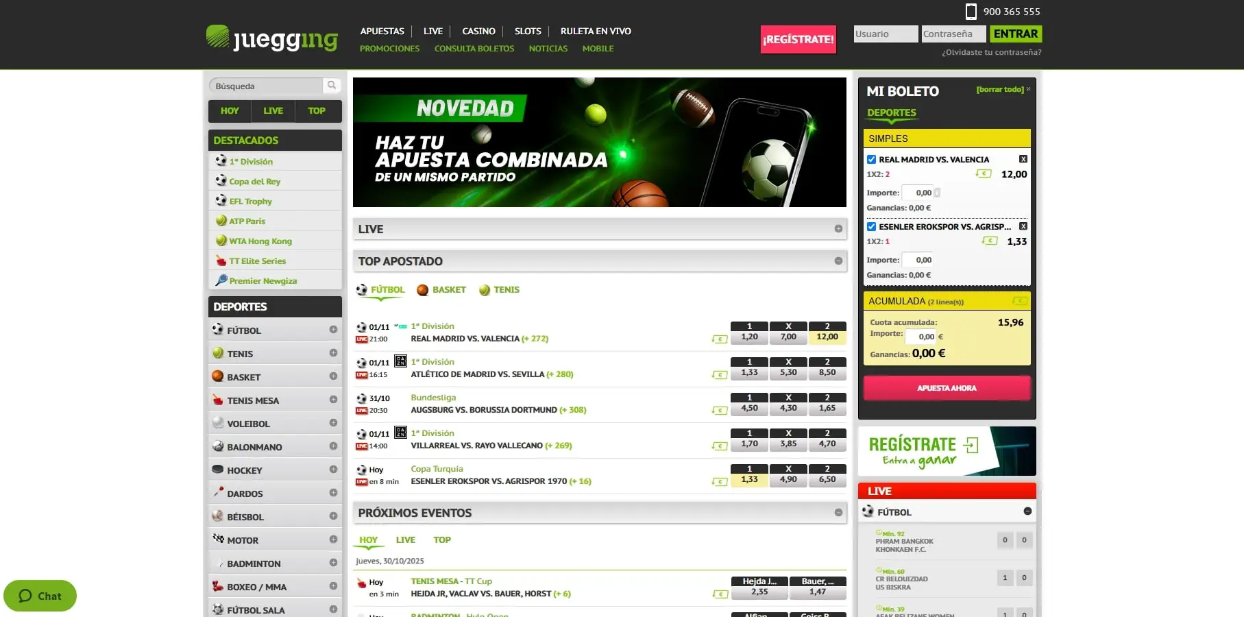 Apuestas deportivas en Juegging