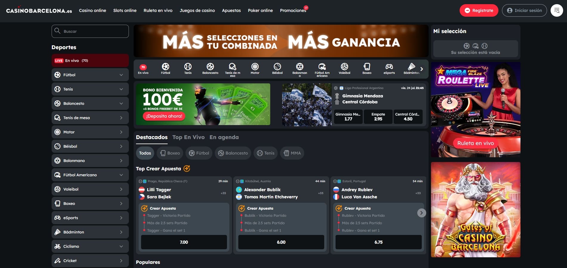 sección de apuestas en vivo de casino barcelona