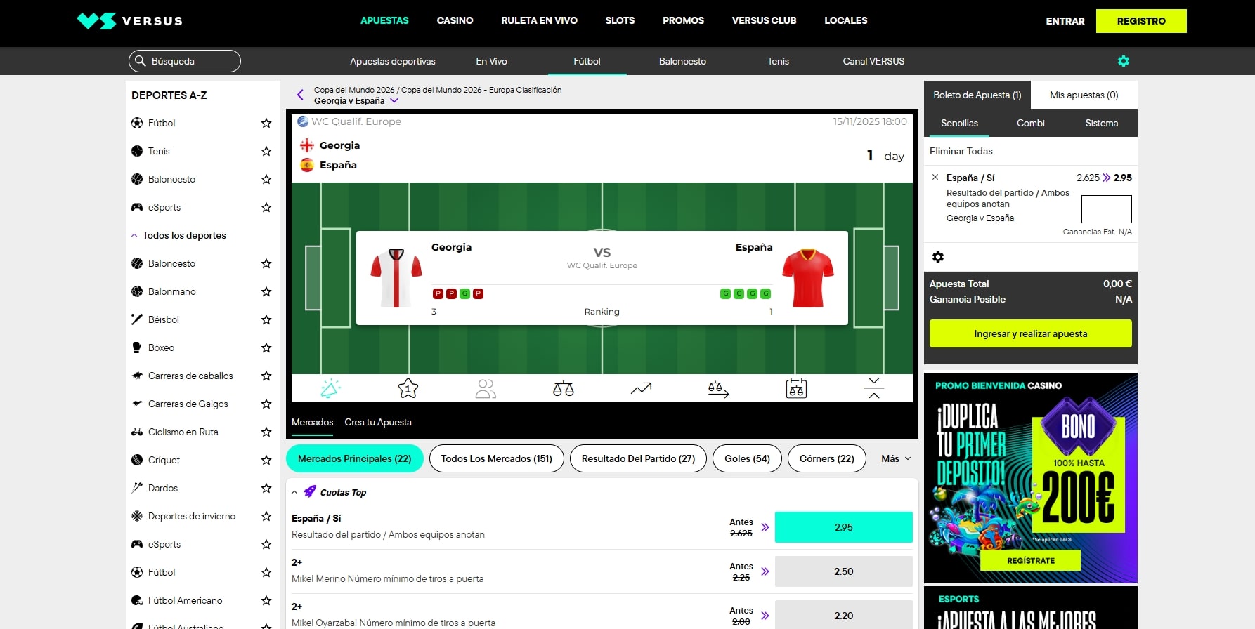 Apuestas en directo en Versus