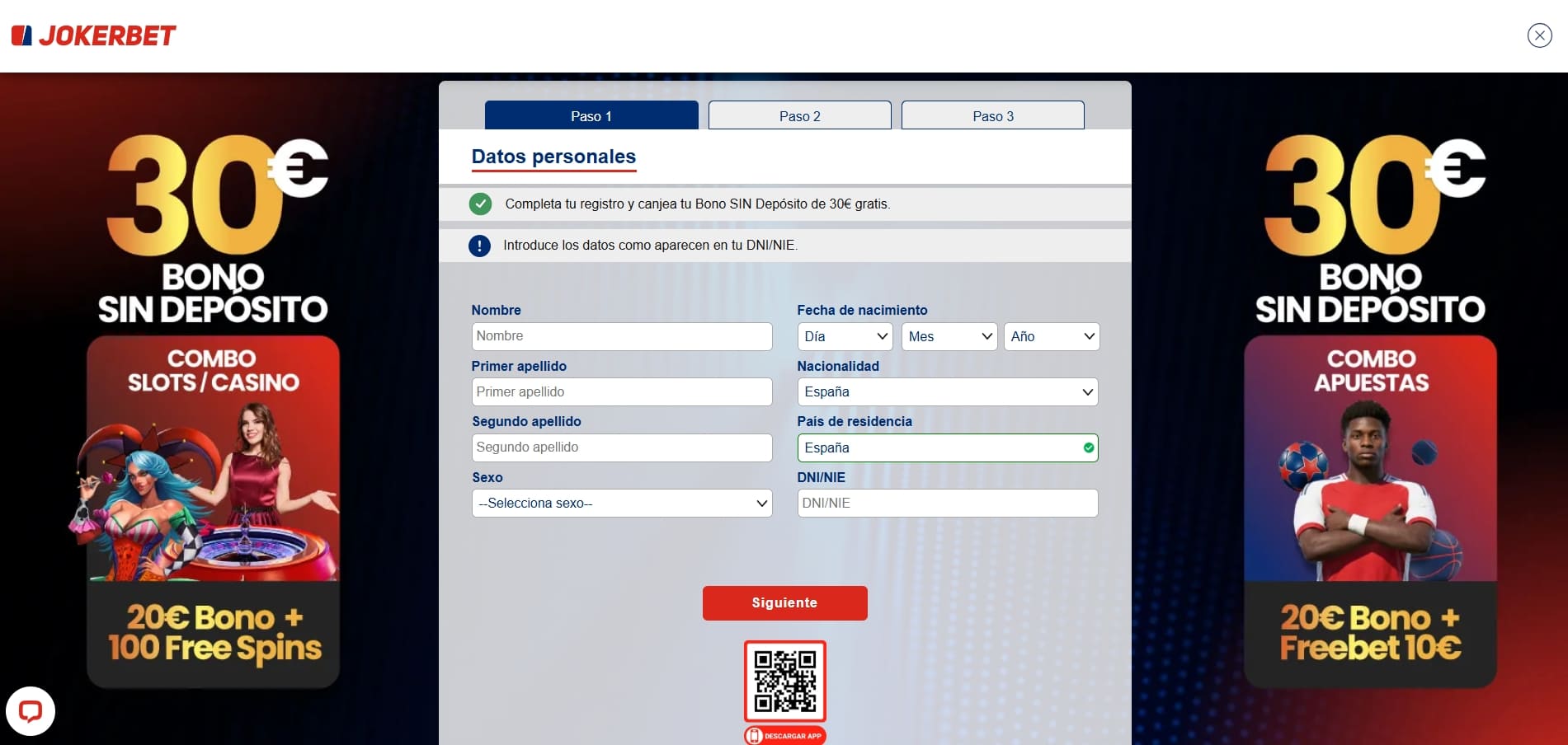 bono sin depósito apuestas jokerbet