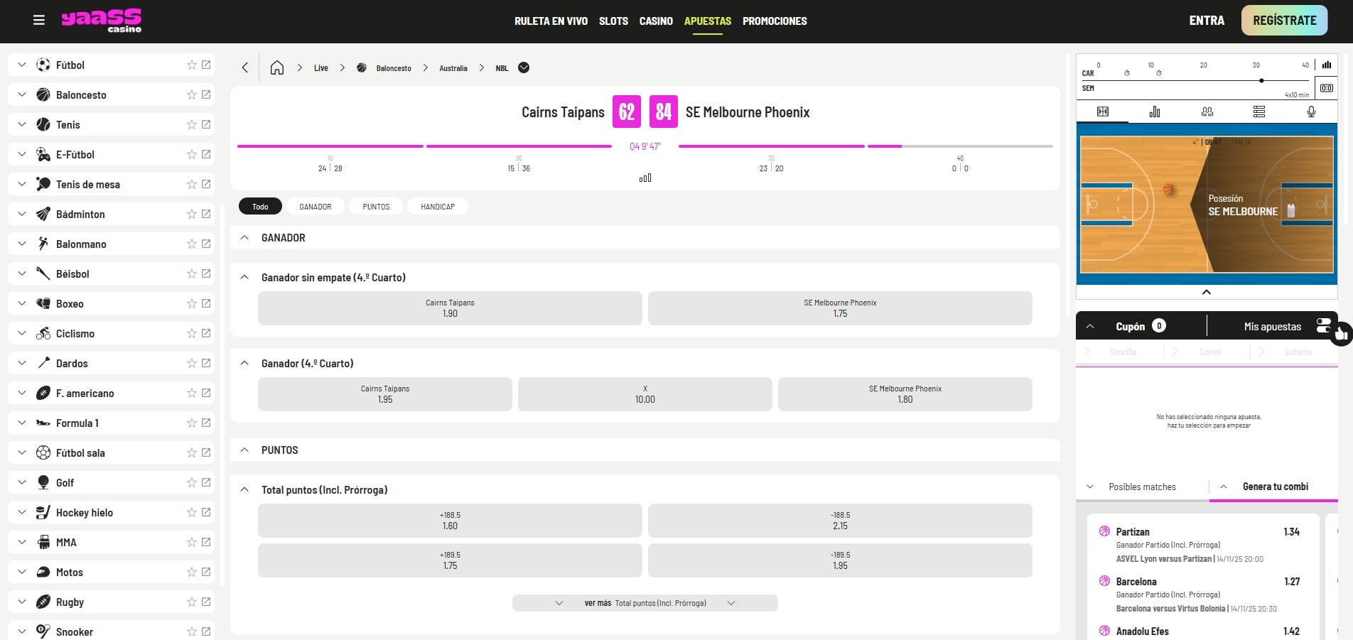 Apuestas deportivas en Yaass Casino
