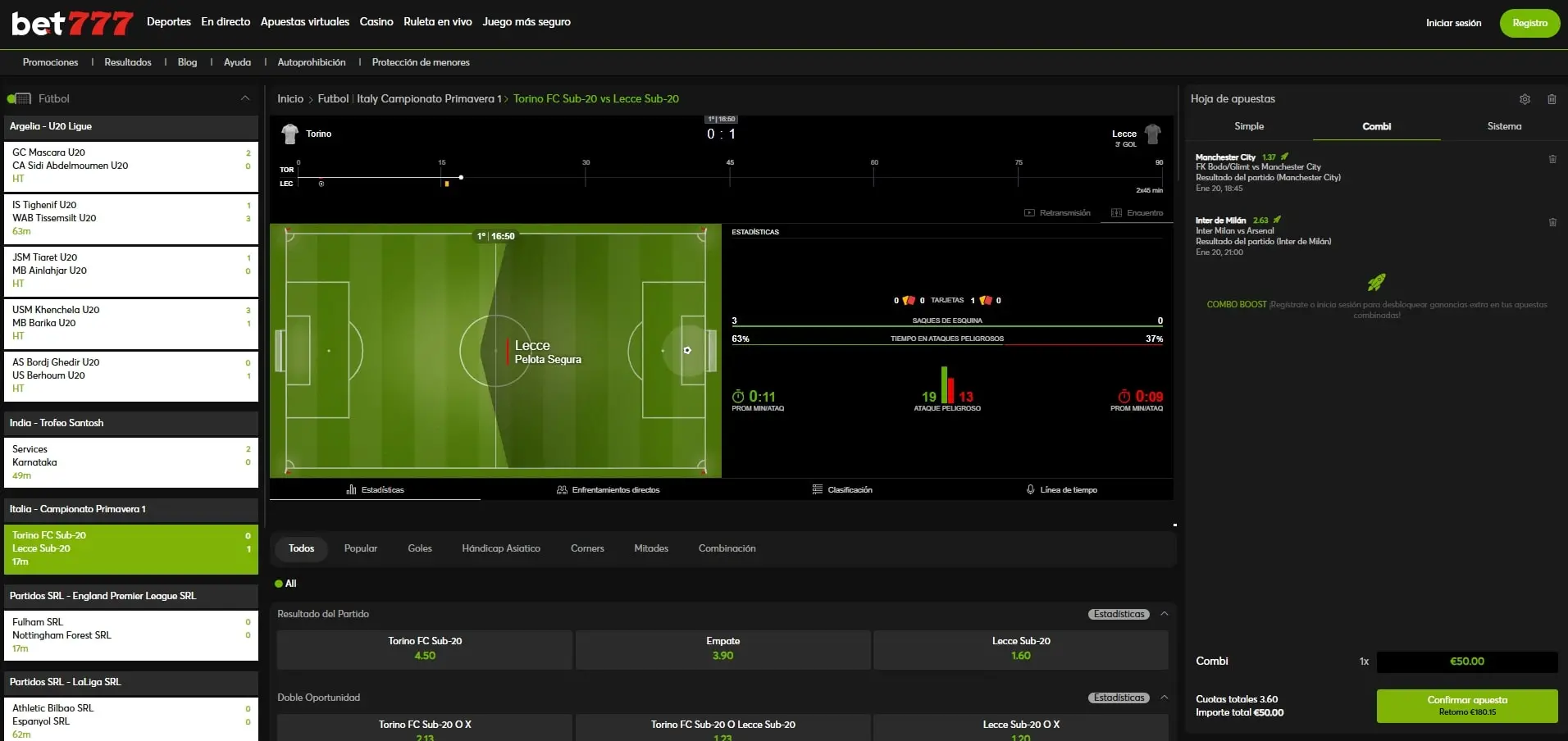 Apuestas en directo en Bet777