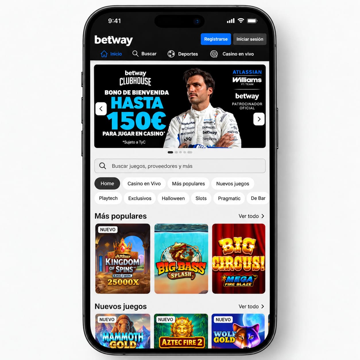 juegos de casino en vivo en la app de betway españa