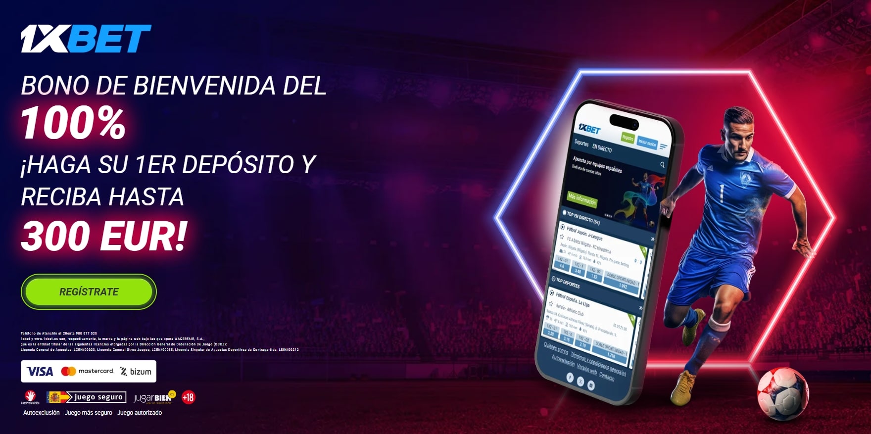 Bono bienvenida 1xbet 100% hasta 300€