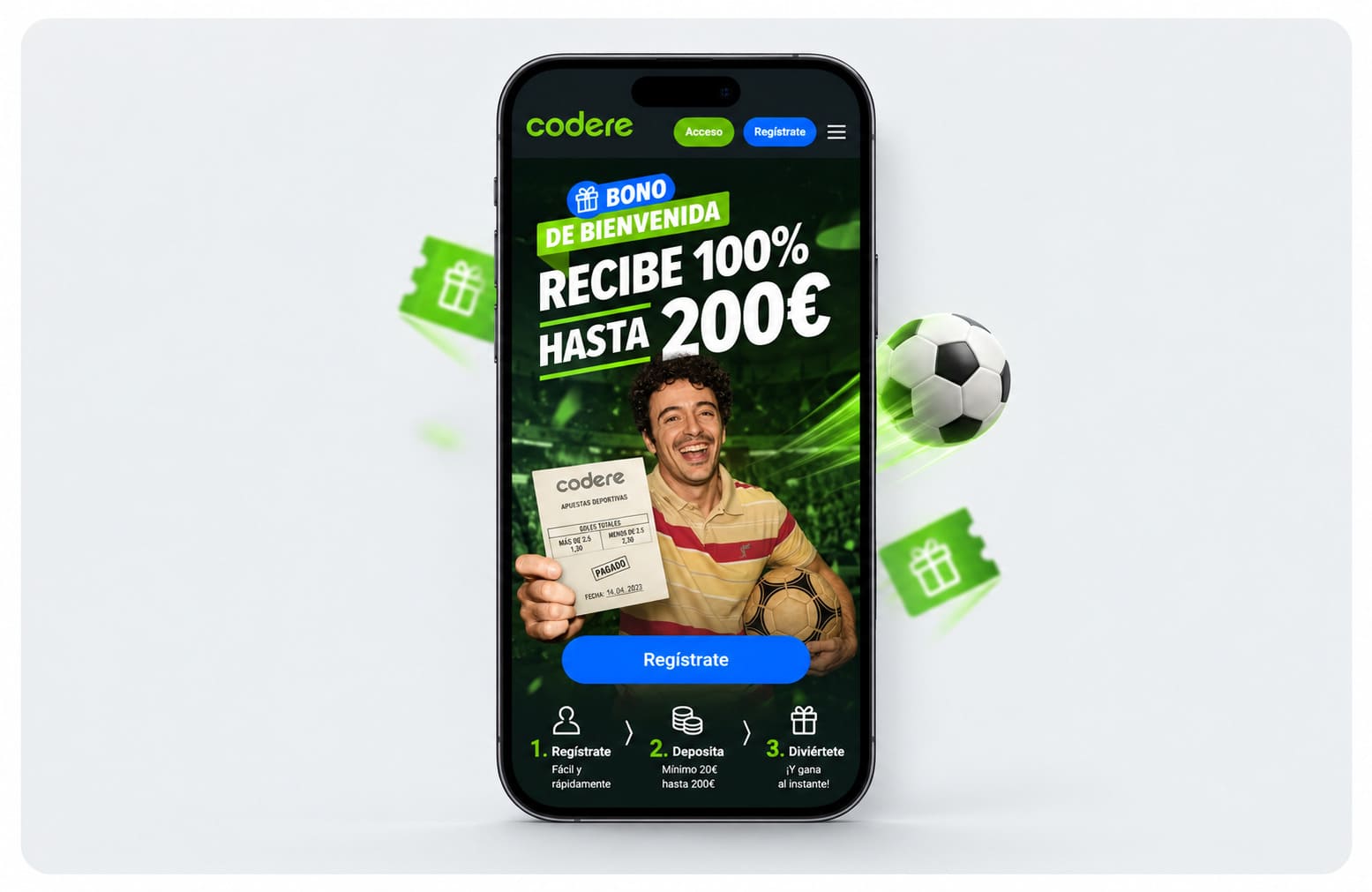 Móvil con el bono de bienvenida de Codere: recibe el 100% hasta 200€ en apuestas deportivas
