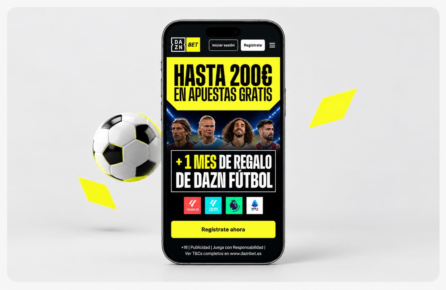 Móvil con el bono de DAZN Bet: hasta 200€ en apuestas gratis más 1 mes de DAZN Fútbol
