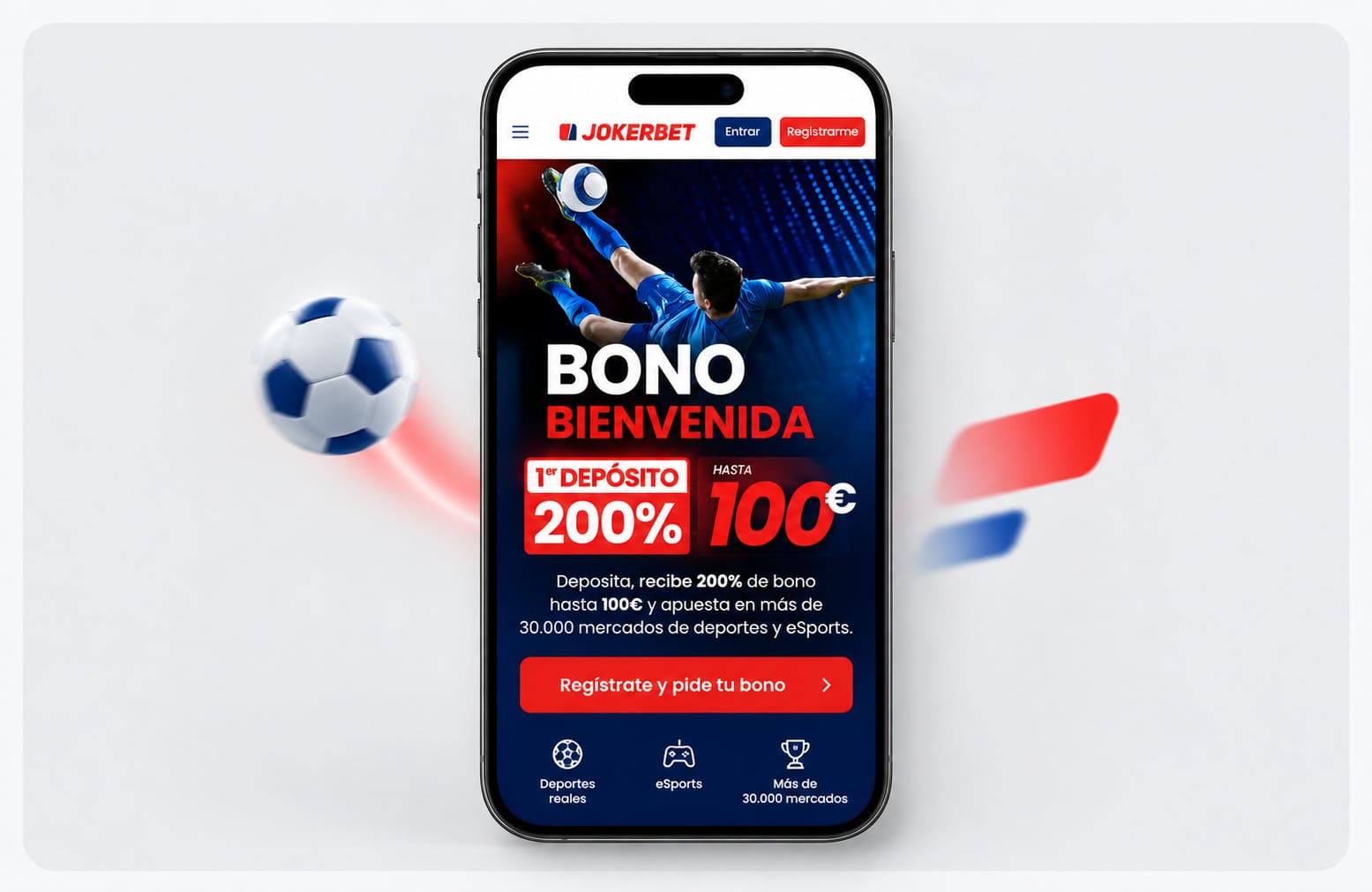 Móvil con el bono de bienvenida de JOKERBET: 200% del primer depósito hasta 100€ en deportes y eSport