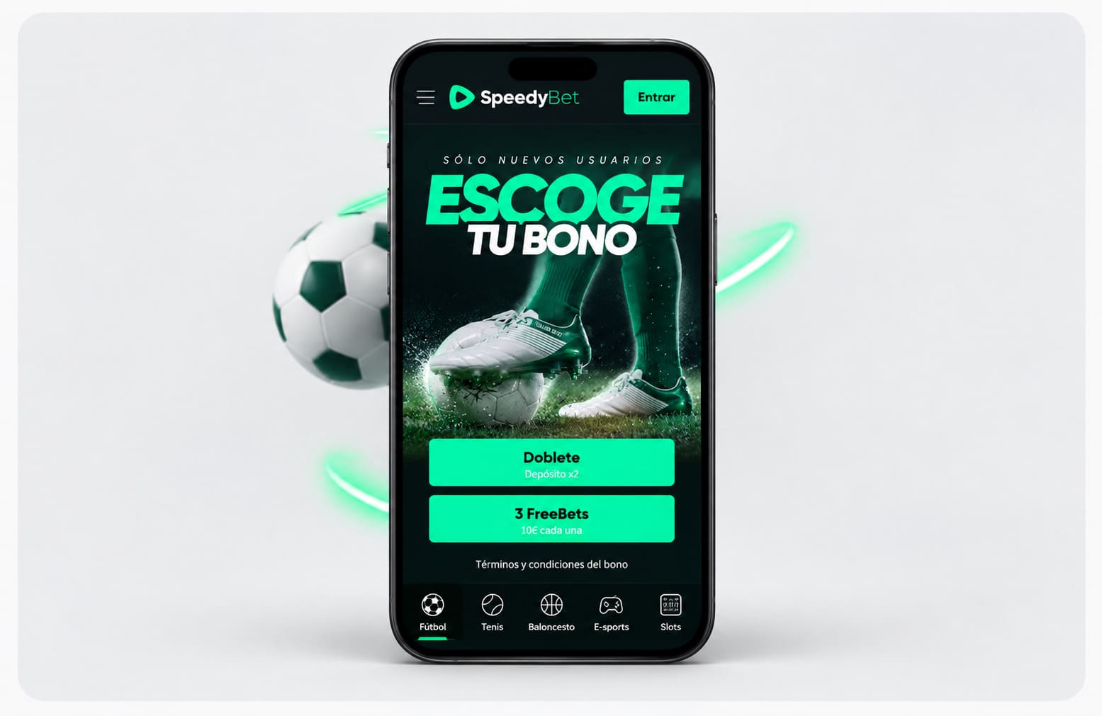 Móvil con el bono multichoice de SpeedyBet: elige entre Doblete (depósito x2) o 3 FreeBets de 10€