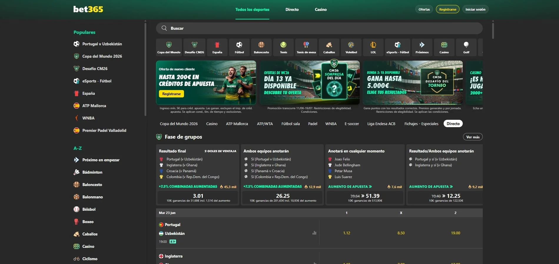 Pantalla de apuestas deportivas de Bet365 con herramientas en vivo