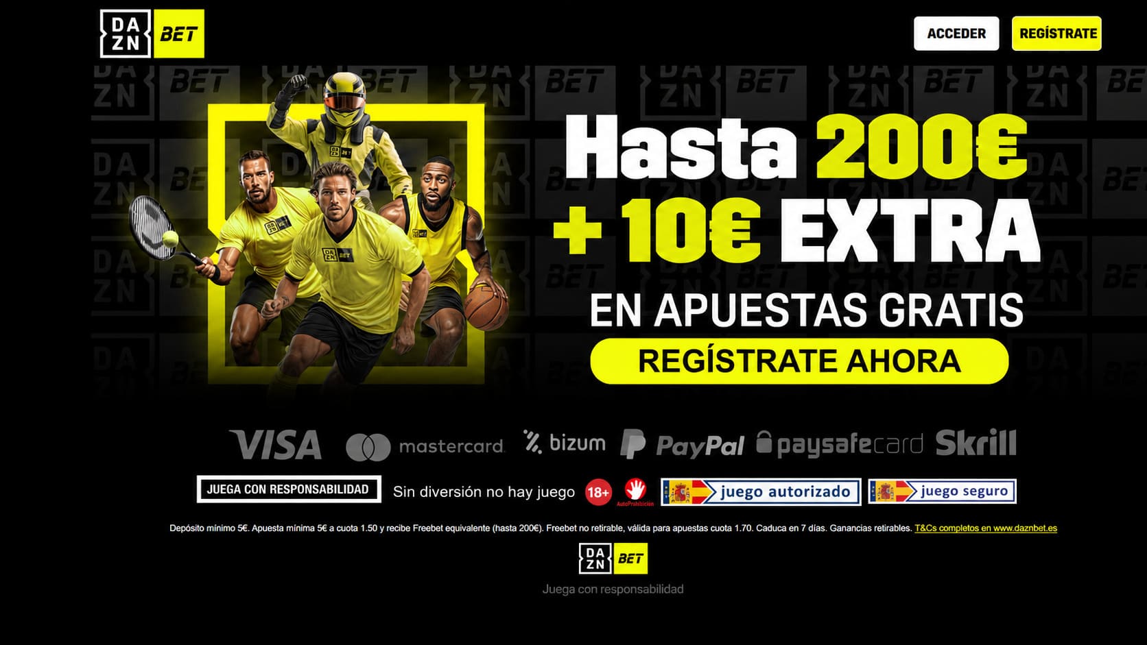 Bono de bienvenida de apuestas DAZN Bet: hasta 200€ + 10€ extra en apuestas gratis