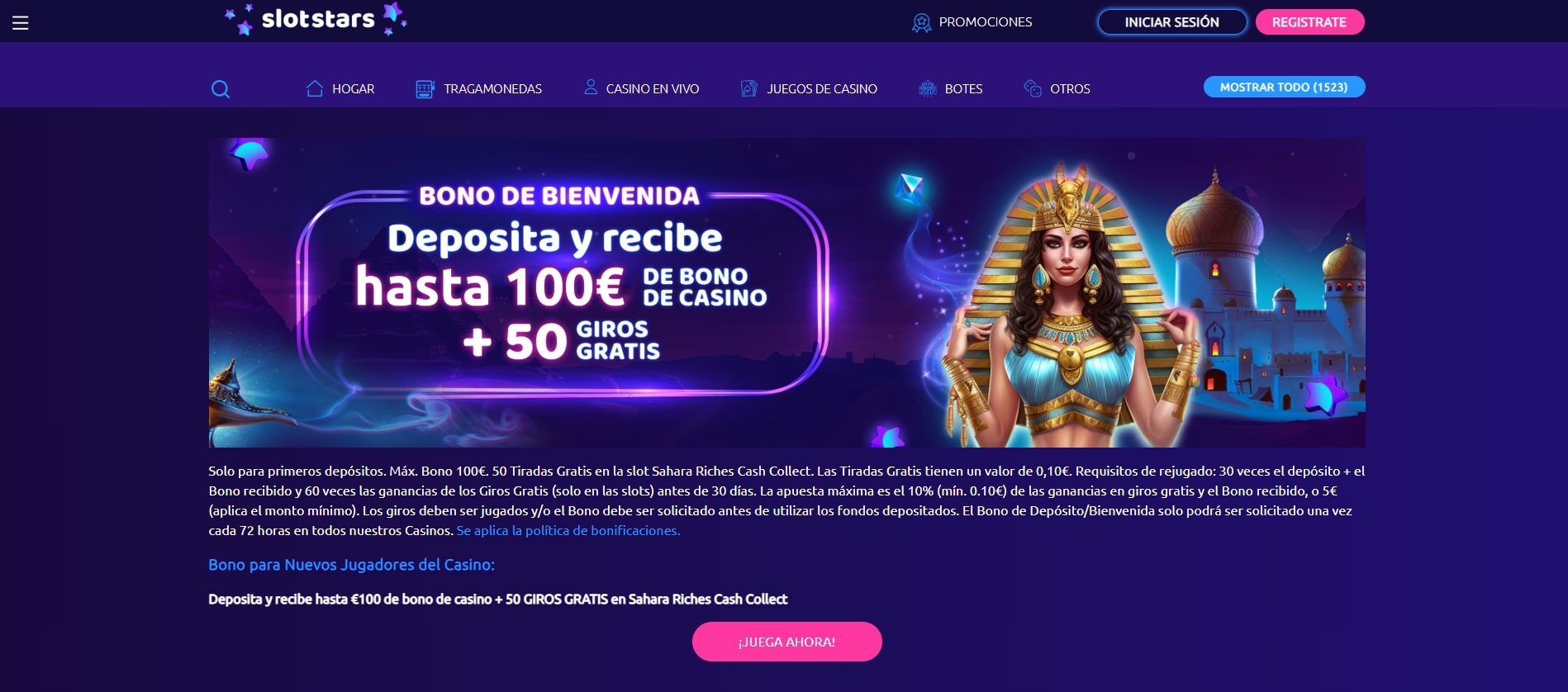 Bono de bienvenida de Slotstars