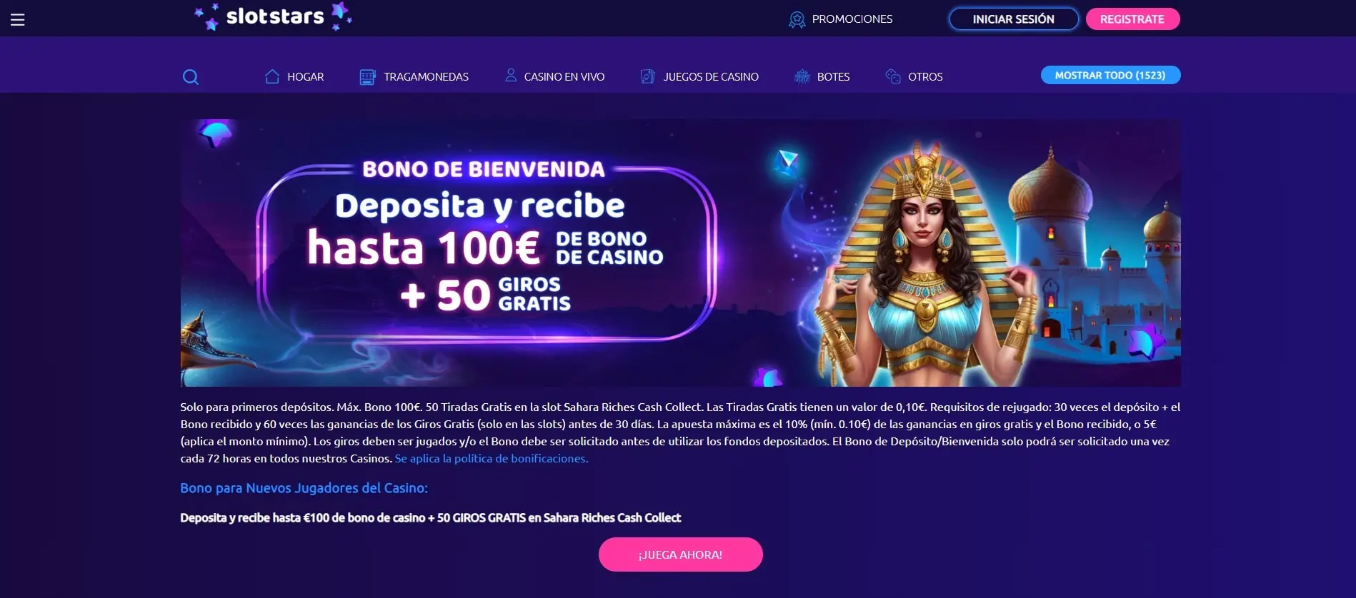 Bono de bienvenida de Slotstars