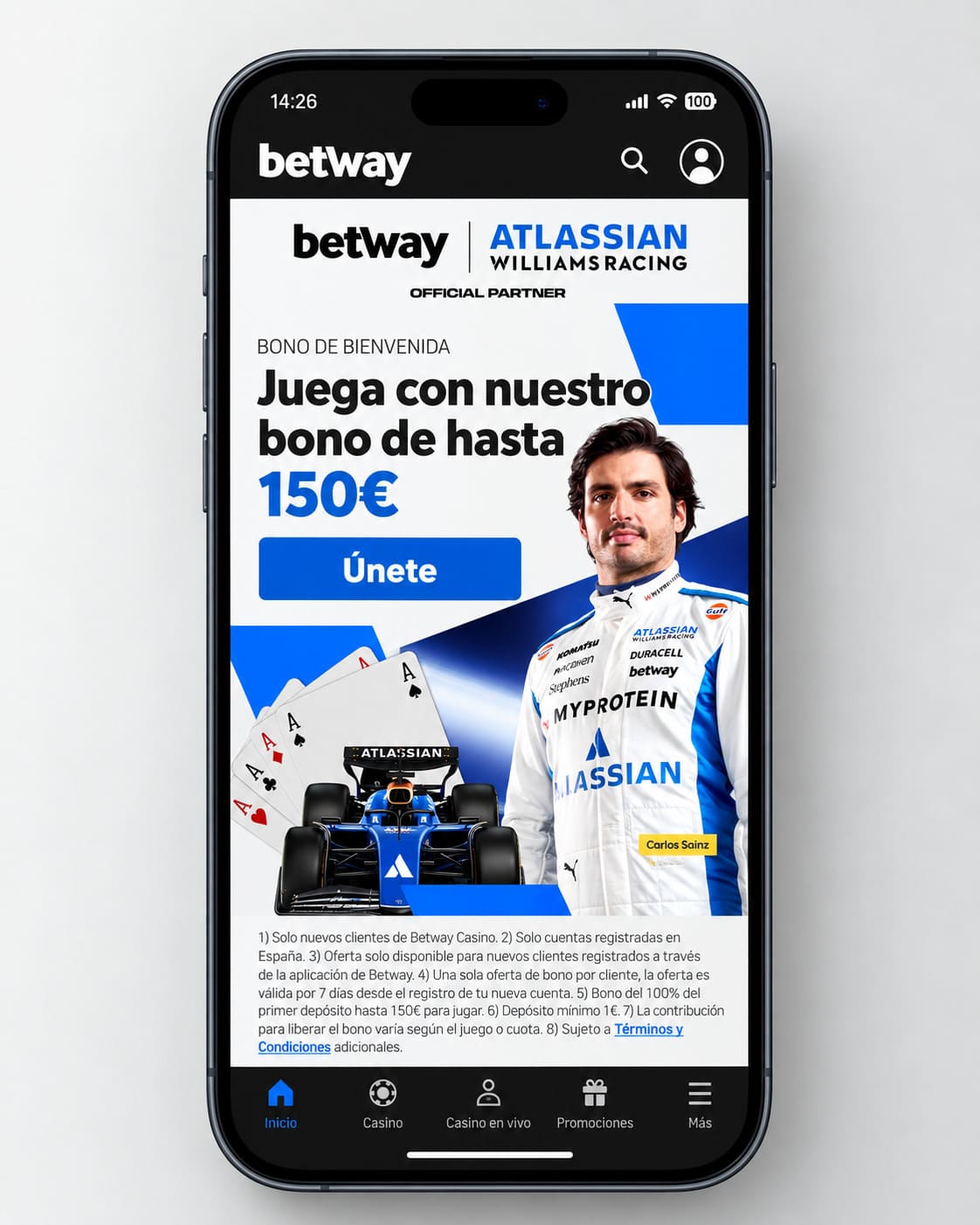 Bono de bienvenida de hasta 150€ en Betway Casino